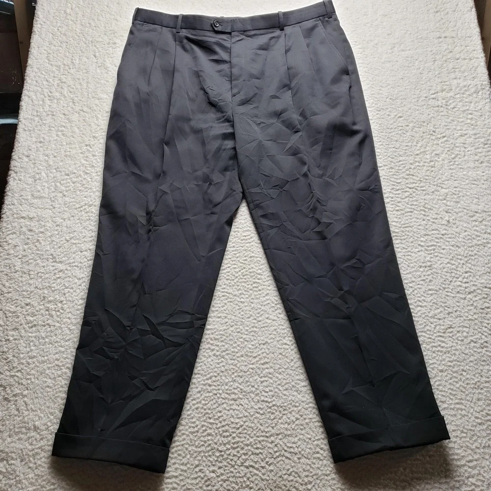 Pronto Uomo Dress Pants Mens 44x32 Black Pleated Classic Fit Microfiber